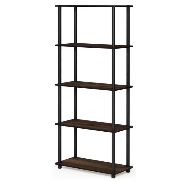 17091CWN-BK Turn-N-Tube 5-Tier Multipurpose Shelf Display Rack Columbia Walnut & Black, Furinno, Mfr#: 17091CWN/BK